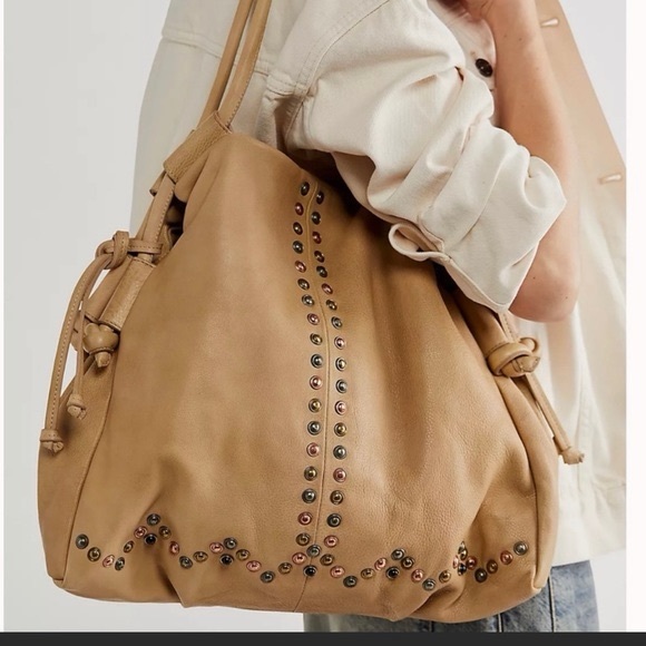 Free People/We The Free Studded Tan Leather Savoy Crossbody Bag Real Leather - Picture 4 of 13